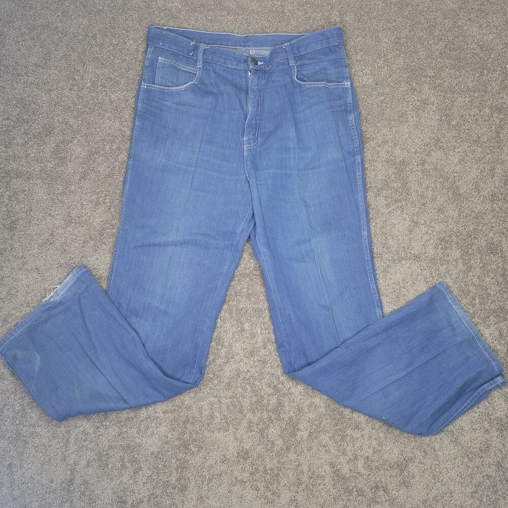 Jean Team High Rise Groovy Retro Distressed Faded Blue Jeans Size 36/30